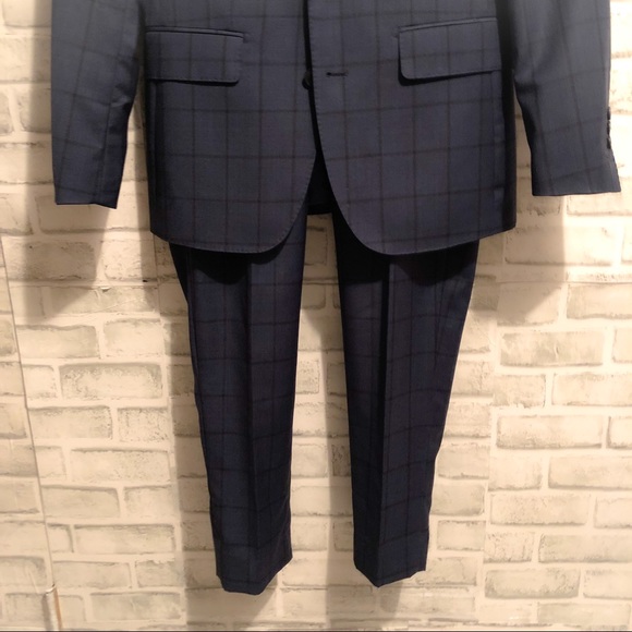 London Fog 100% Wool Blue Windowpane Slim Suit - Picture 3 of 8